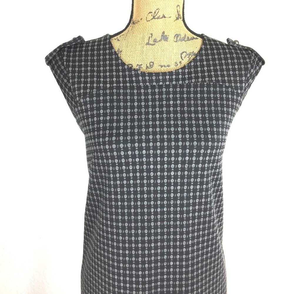 Banana Republic Dress 8P Black Gray Polka Dot Knit Tab Shoulder Cap Sl Casual - Picture 2 of 7